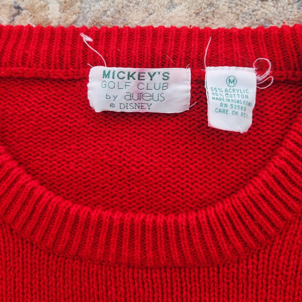 Mickey's Golf Club Aureus Sweater Unisex Medium Red Vintage Disney Knit EUC - Picture 4 of 7
